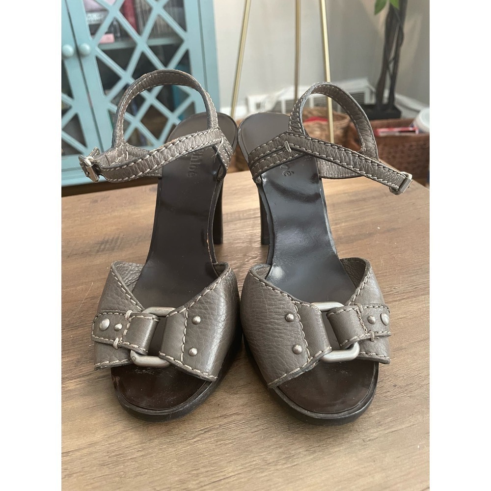 Chloé Grey Leather Strappy Heels Sz. 6